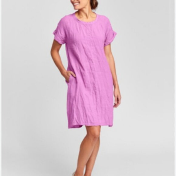 Flax 100% Linen Tee Top Tunic Dress Pockets Peony Pink NWT NEW Medium - Picture 1 of 9